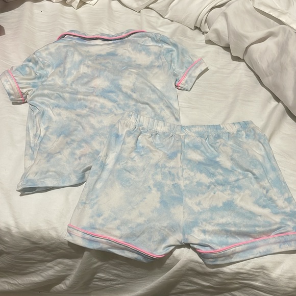 Sweet Dreams S 6/6x short sleeve button down top shorts set blue clouds euc - Picture 8 of 8